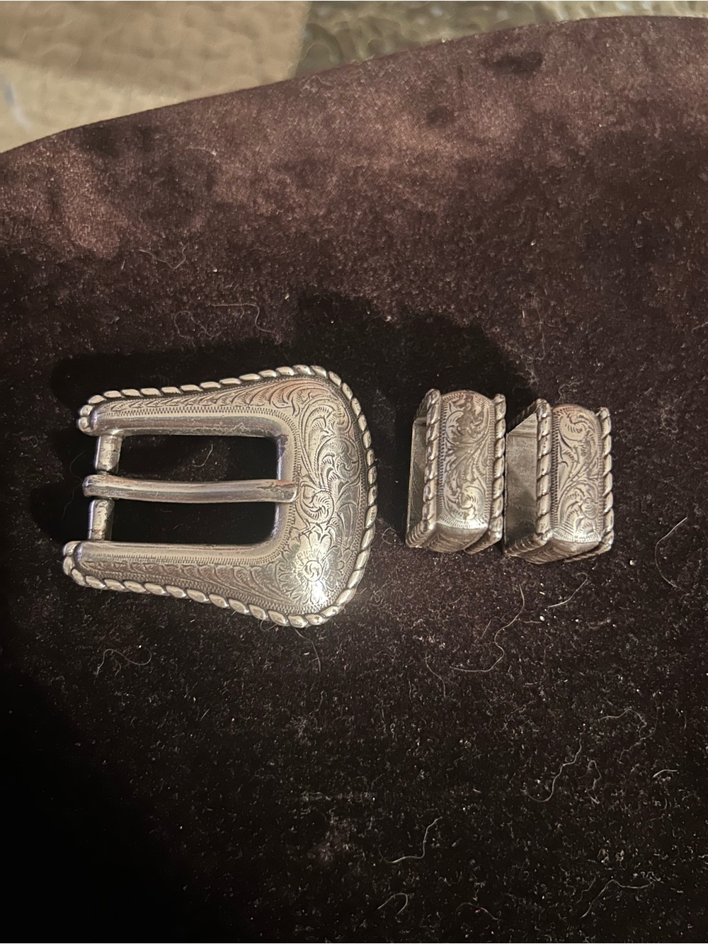 Engraved Western-Style Silver Belt Buckle Set